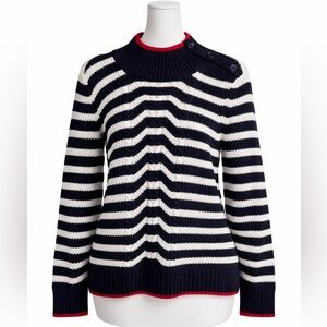 LOFT Cotton Navy and White Striped Crew Neck Sweater XL